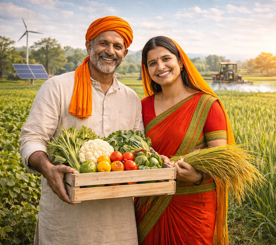 Indian farmers working together in agricultural fields